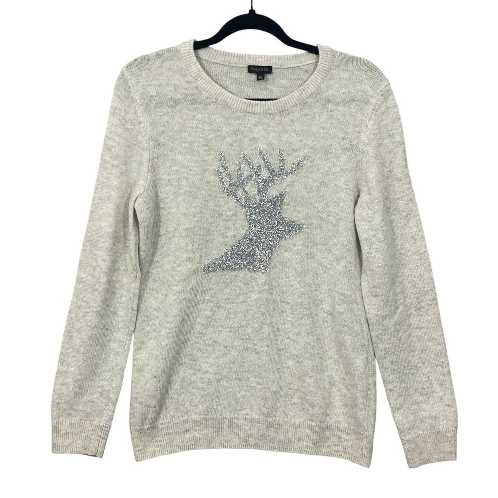 Talbots Reindeer Sweater Medium Holiday Alpaca Lambswool Blend Soft